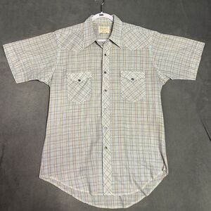 Wrangler Button Down Shirt‎ Blue Plaid Size Large Long Tail Made In USA (flaws)